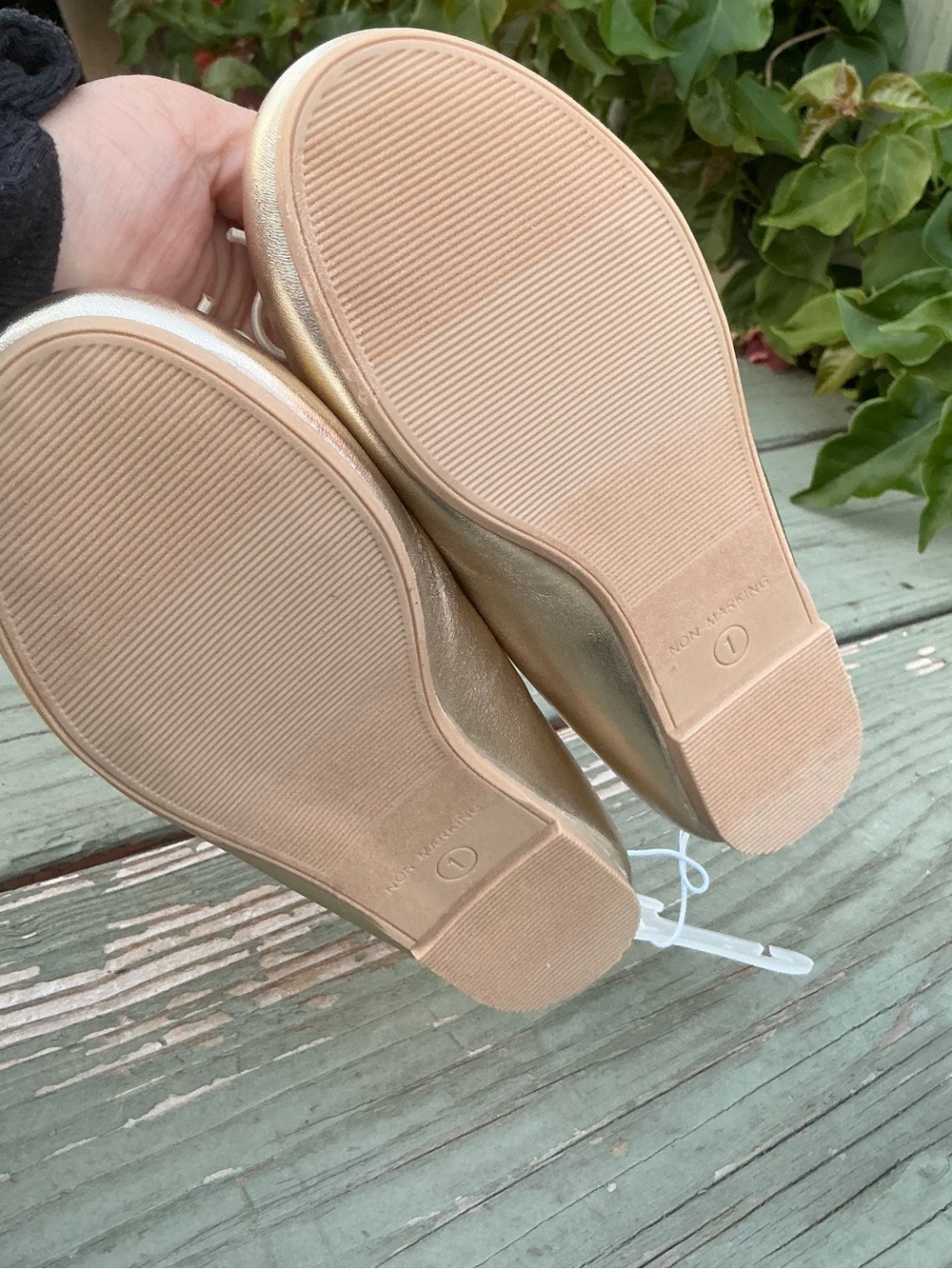 Cat & Jack Beige Slip-On Shoe with Gold Polka Dots - Picture 4 of 5